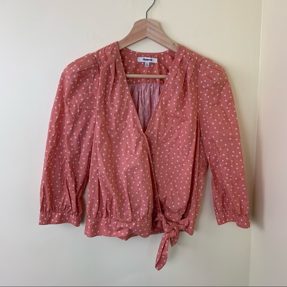 Madewell Wrap Top in Star Scatter in Size XS | Light Orange Star Print Top - Picture 6 of 16